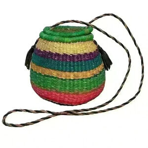 HANDMADE African Market Bucket Purse Bag Handwoven Sliding Top Crossbody Strap